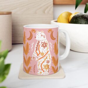 Pink Polar Bear Ceramic Mug with Nordic Design