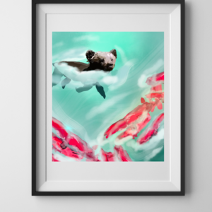 bear cub salmon fishing art
