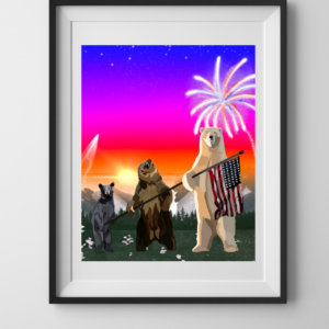 3 American Bears Art Print